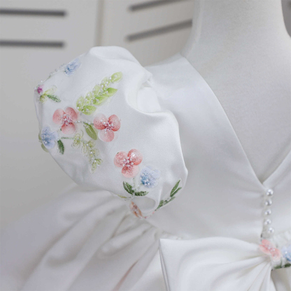 Satin Rosette Bow Short Sleeve Midi Dresses - image 6