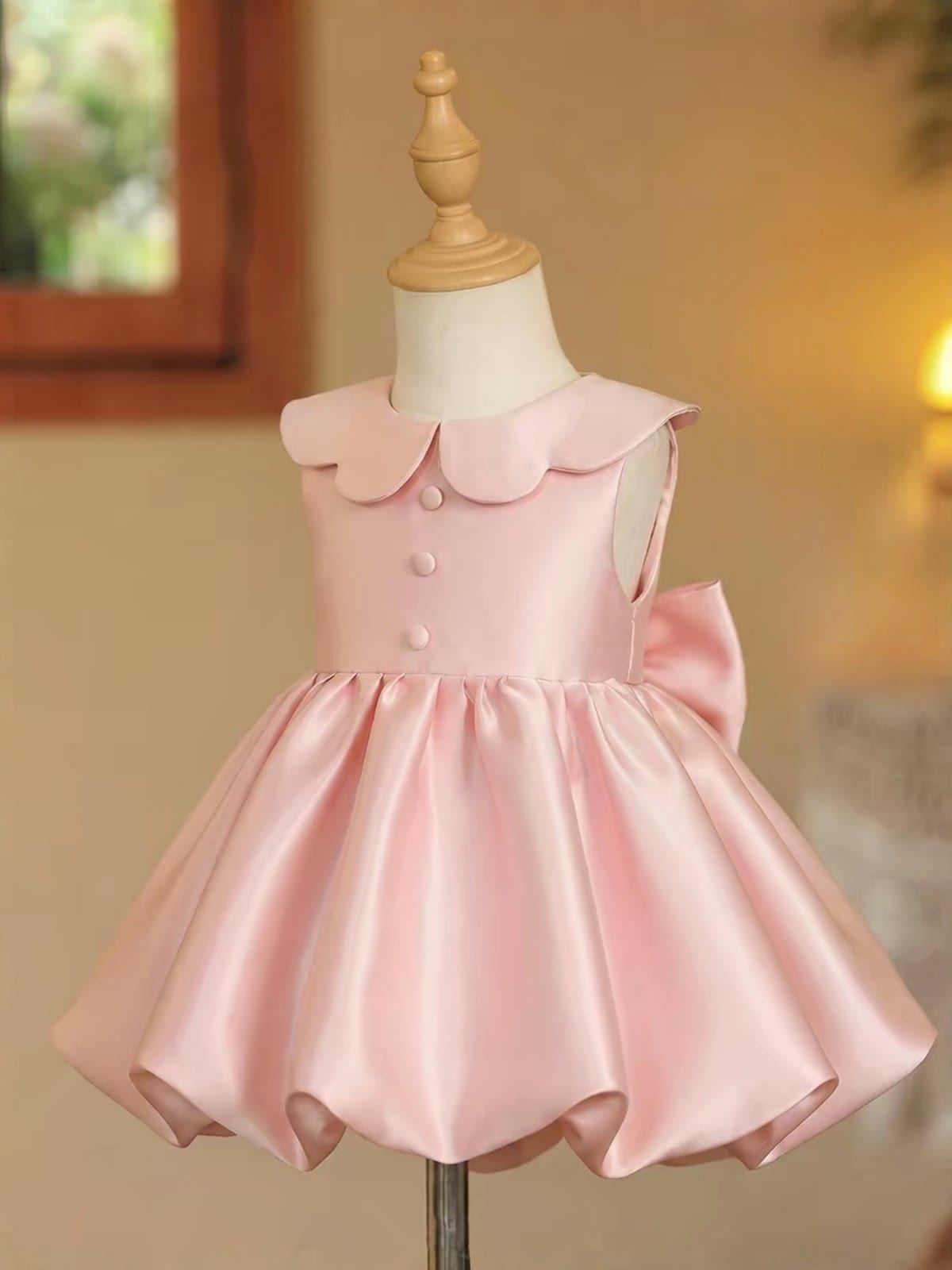 Satin Bow Sleeveless Midi Dresses -  Pink - 150cm - image 5