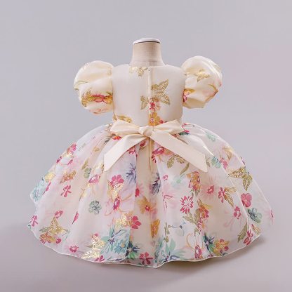 Organza Bow Short Sleeve Non-Positioned Midi Floral Dresses - image 3