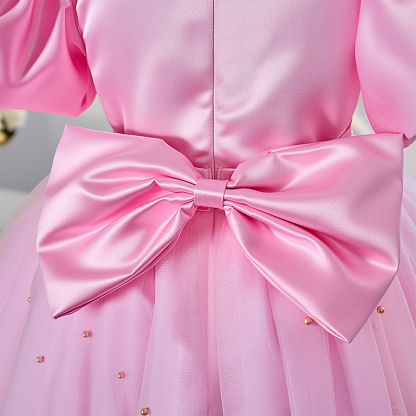 Mesh Bow Imitation Pearls Short Sleeve Mid-long Dresses - image 6