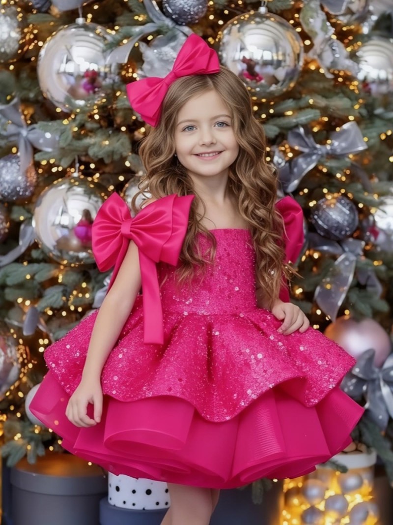 Glitter Bow Sleeveless Midi Dresses - Rose - 12-13Y - image 10