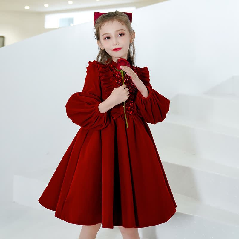 Velvet Sequins Flouncing Half Sleeve Mid-long Dresses - image 6