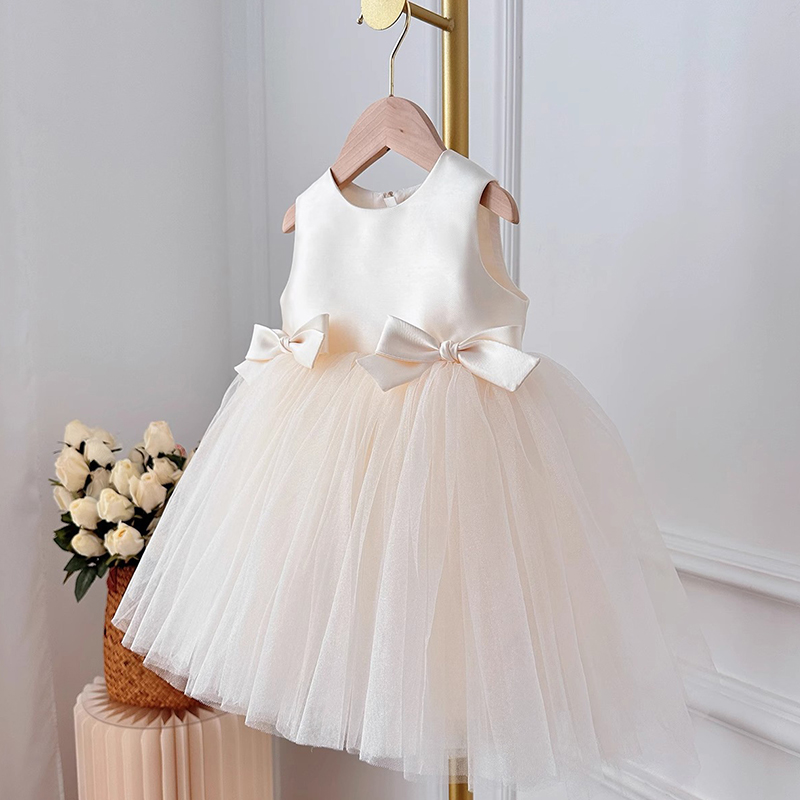 Satin Folds Bow Imitation Pearls Sleeveless Regular Dresses - image 12