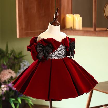 Velvet Lace Bow Short Sleeve Mid-long Dresses - image 3