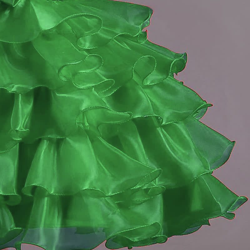 Organza Folds Sequins Bow Short Sleeve Mid-long Dresses - image 17