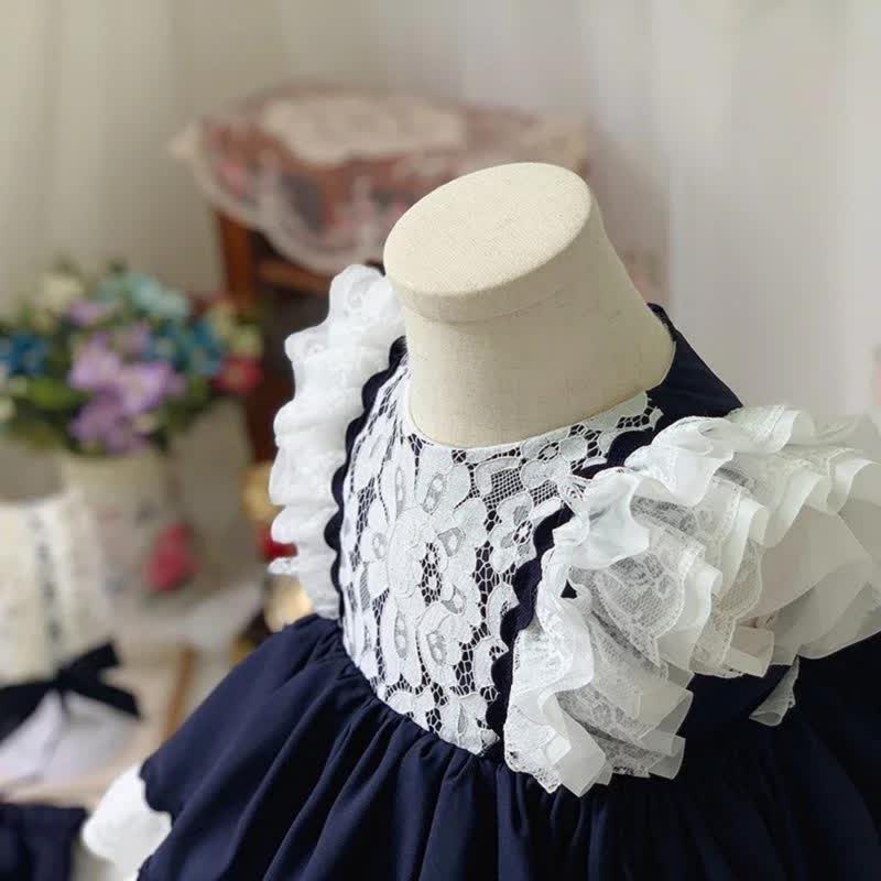 Cotton & Lace Lace Edge  Lace Cap Sleeve Short Dresses - image 5