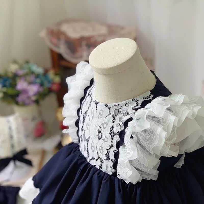 Cotton & Lace Lace Edge  Lace Cap Sleeve Short Dresses - image 5