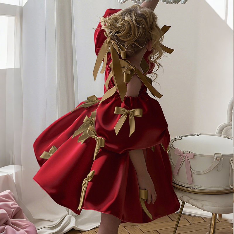 Satin Bow Short Sleeve Regular Dresses - image 10