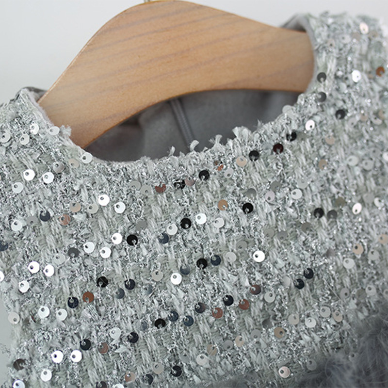 [Archive Sale] Velvet Feather-trimmed Fleece Long Sleeve Mid-long Two-piece Set - image 4