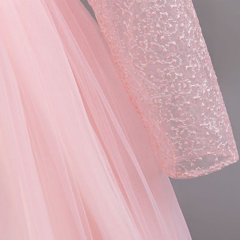 Mesh Lace Rosette Long Sleeve Maxi Dresses - image 19