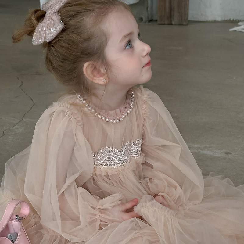 [Archive Sale] Mesh Folds Lace Long Sleeve Mid-long Dresses - image 24