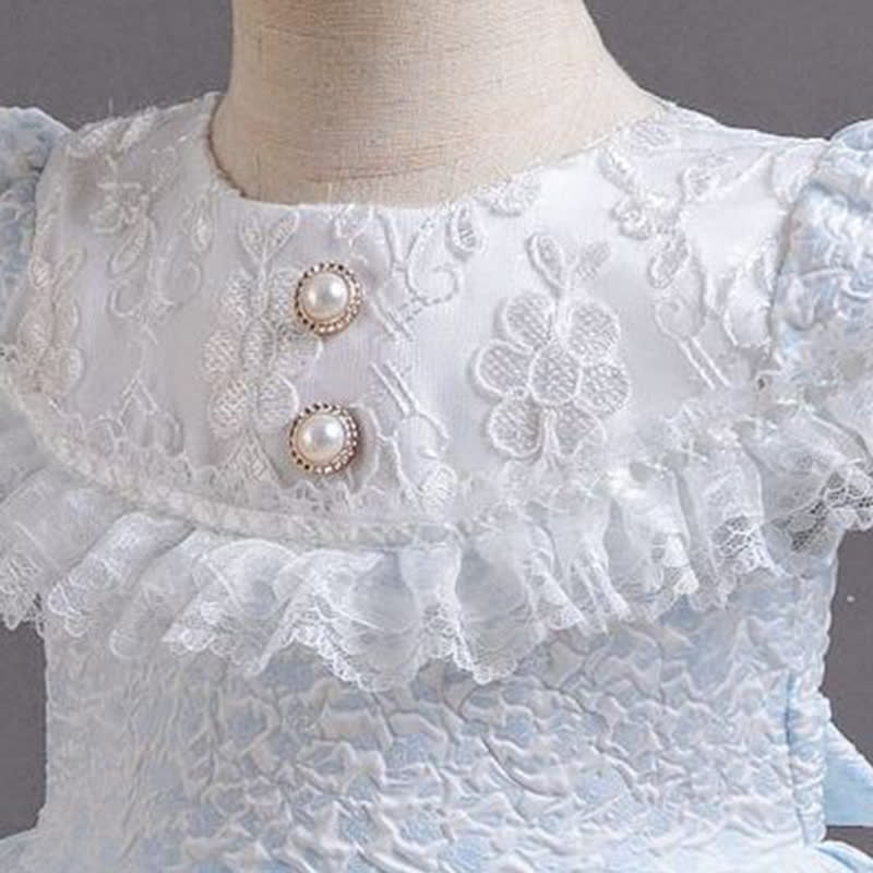 Chemical Fiber Blend Lace Bow Jacquard Short Sleeve Mid-long Dresses - image 12