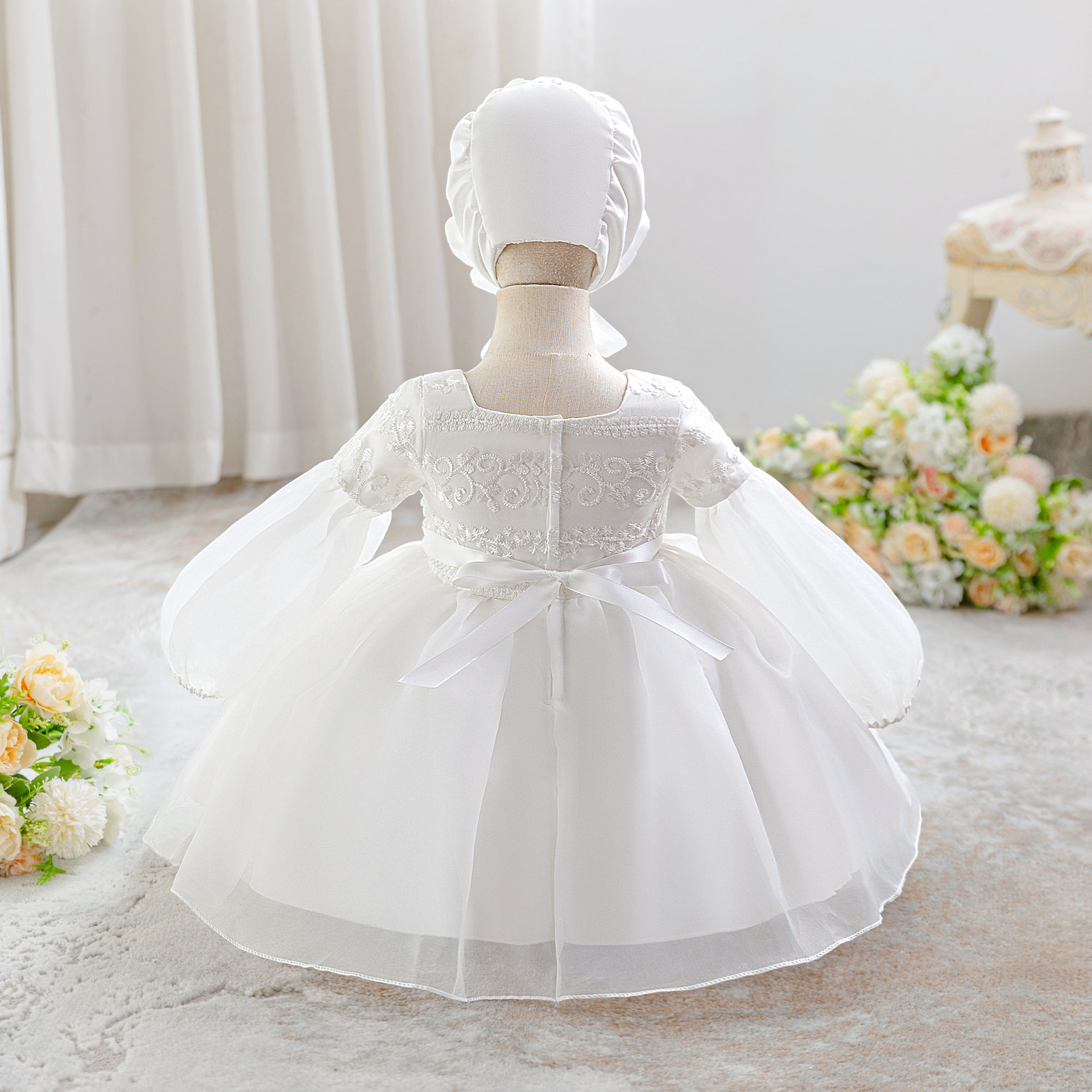 Easter Organza Split Joint Embroidery Long Sleeve Midi Dresses - image 6