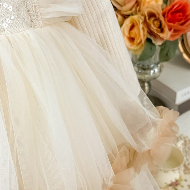 [Archive Sale] Chemical Fiber Blend Folds Fluffy Long Sleeve Mid-long Dresses - image 5