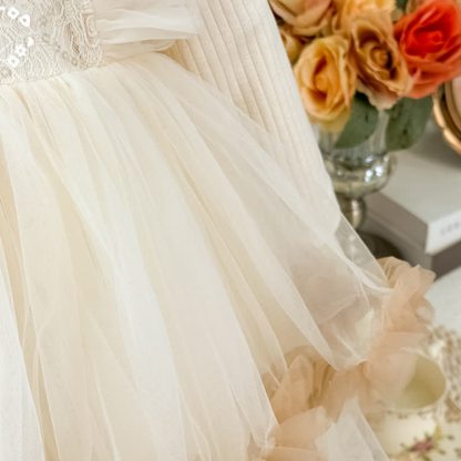 [Archive Sale] Chemical Fiber Blend Folds Fluffy Long Sleeve Mid-long Dresses - image 5