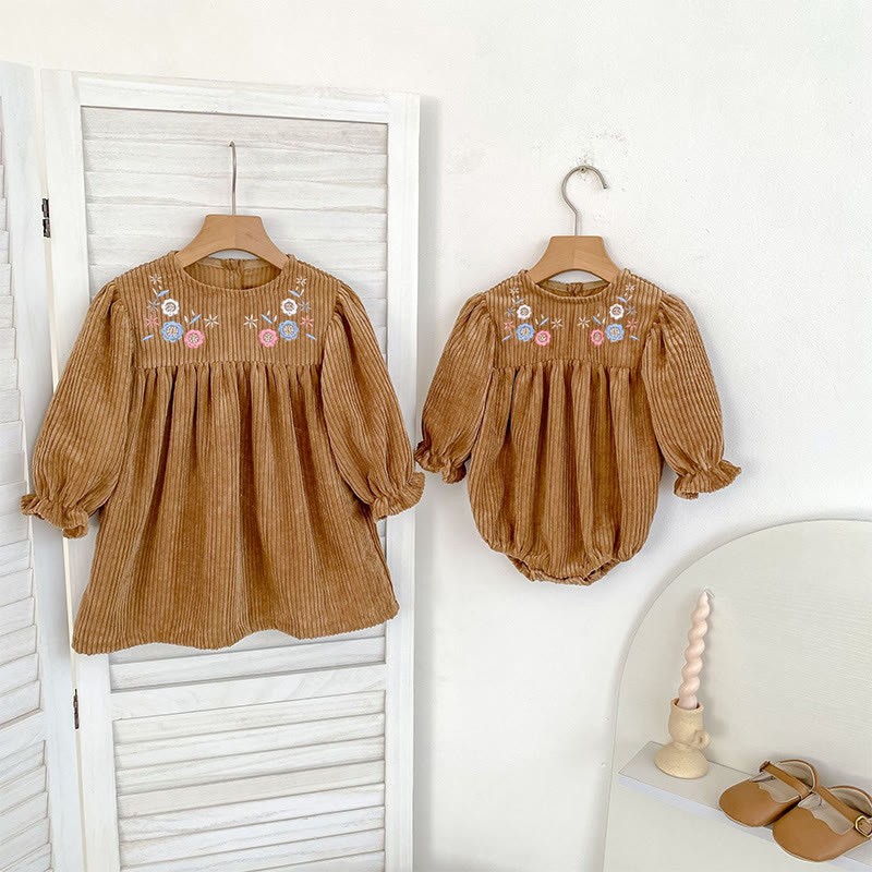 Corduroy Ditsy Floral Long Sleeve Mid-long Dresses&Bodysuit - image 8