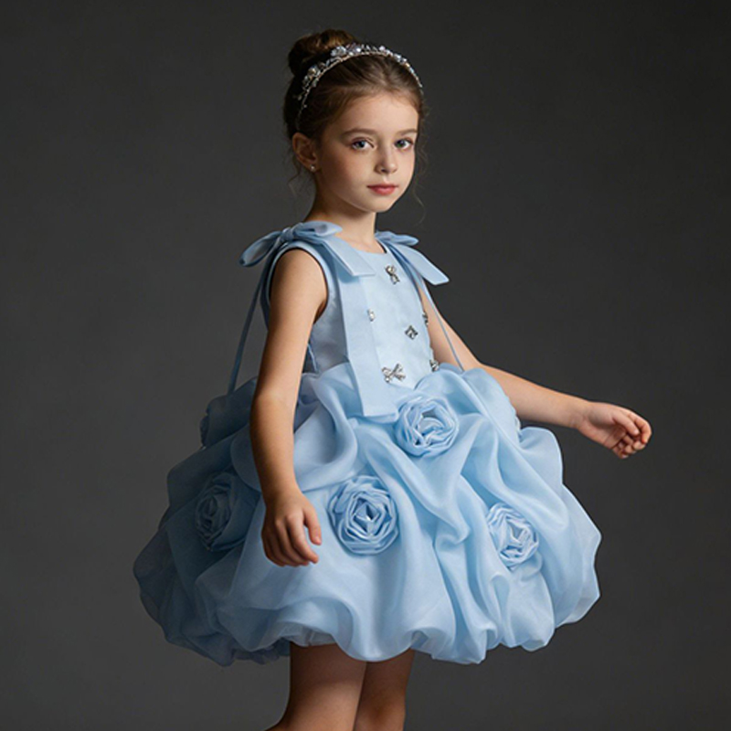 Organza Rosette Bow Rhinestone Sleeveless Short Dresses - image 3