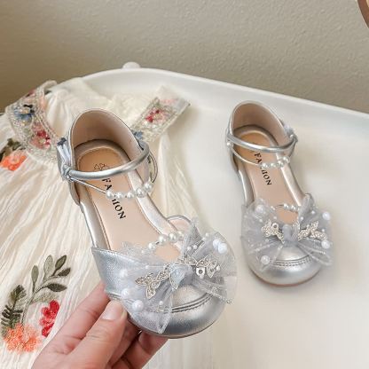 Solid Bow Round Toe Flats  - Silver - 20.8cm - image 13