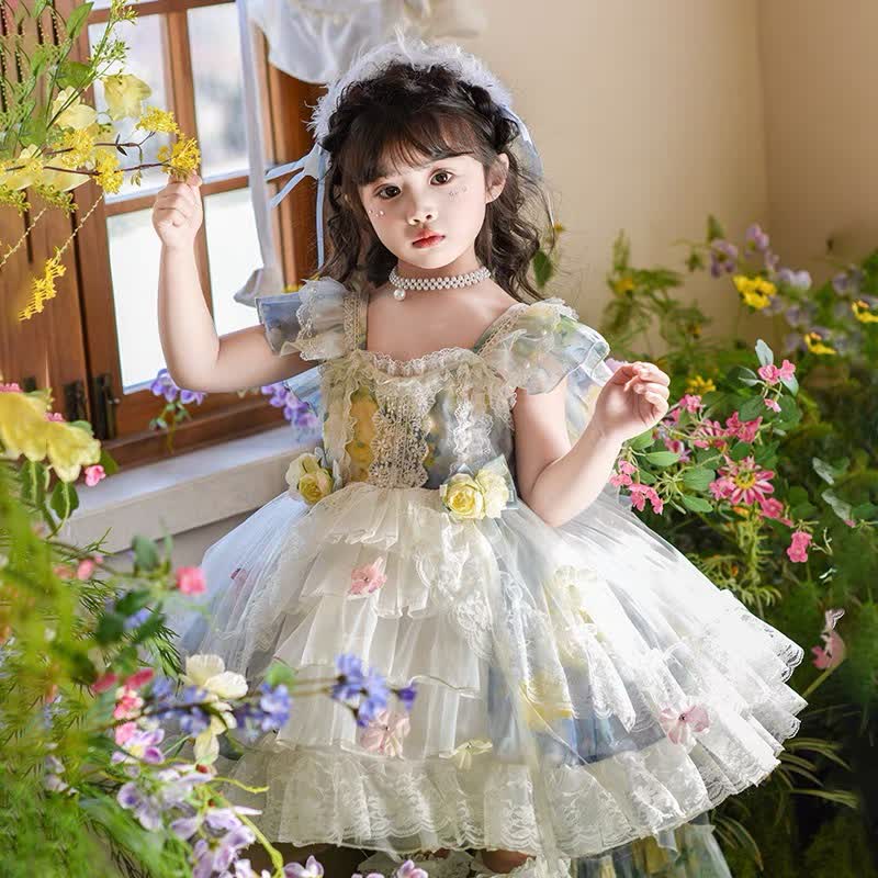 [Archive Sale] Chemical Fiber Blend Rosette Sleeveless Midi Dresses - Floral - 2-3Y【100CM】 - image 3
