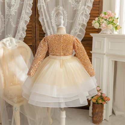 Sequins & Mesh Bow Long sleeve Mid-long Dresses - image 12