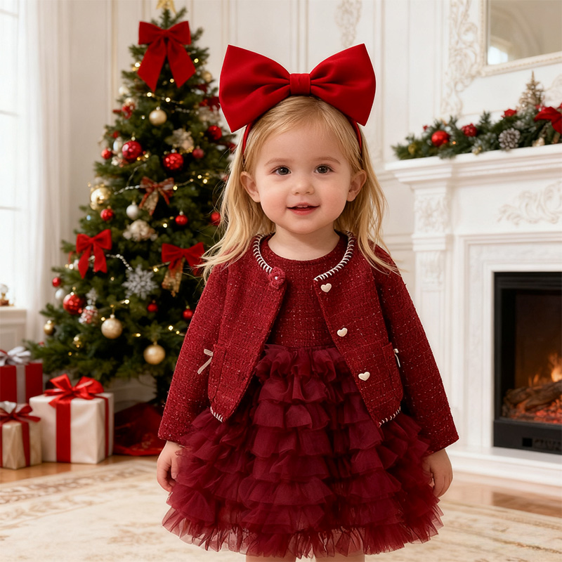 Tweed Folds Bow Long Sleeve Regular Dresses&two-piece Set - image 8