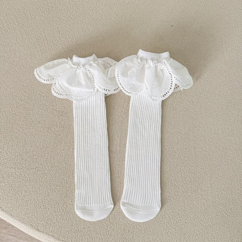 Solid Stitching Lace Socks - White - One Size (Fits 7-16Y) - image 5