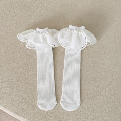 Solid Stitching Lace Socks - White - One Size (Fits 7-16Y) - image 5