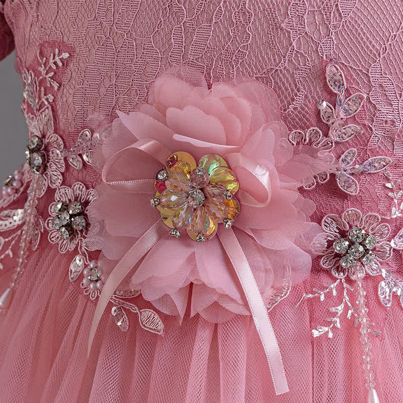 Organza Lace Bow Rosette Short Sleeve Maxi Dresses - image 36