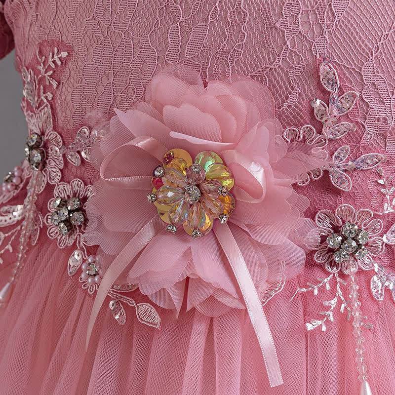 Organza Lace Bow Rosette Short Sleeve Maxi Dresses - image 36