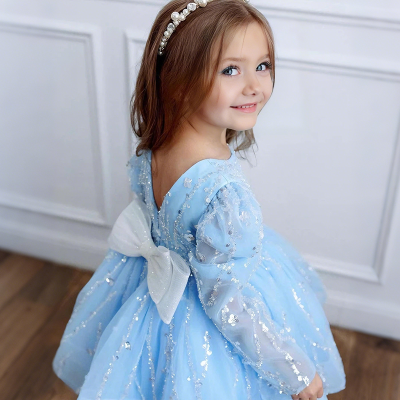 Glitter Bow Sequins Long Sleeve Regular Dresses - image 3