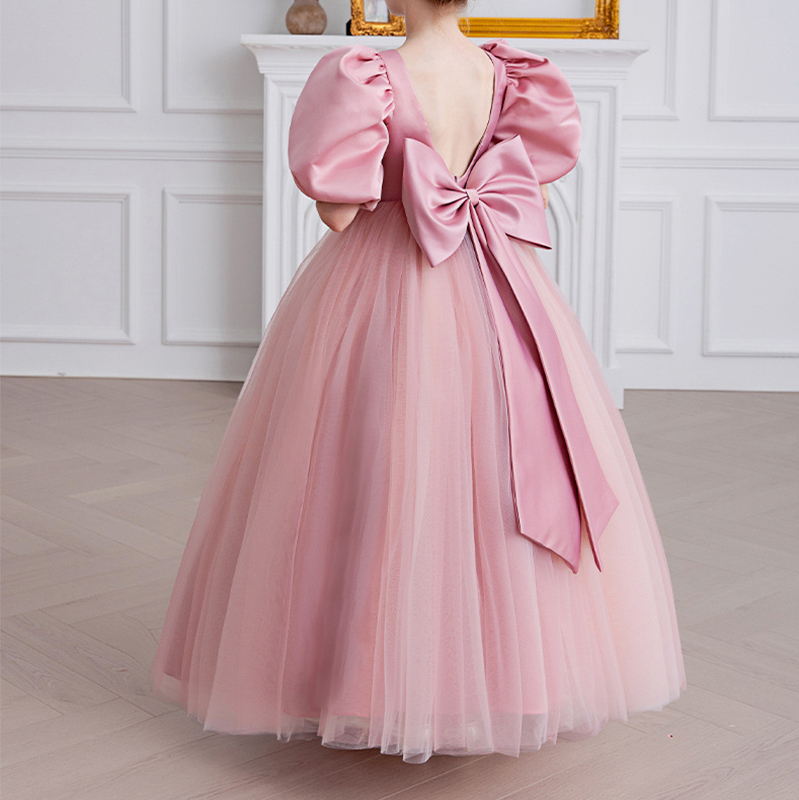 Satin Bow Folds Short Sleeves Maxi Dresses - image 5