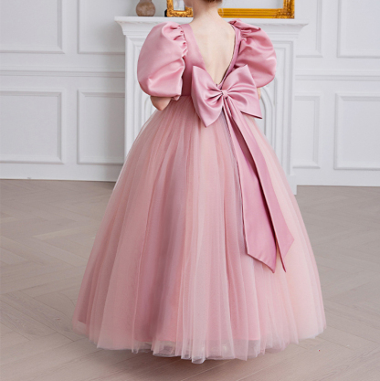 Satin Bow Folds Short Sleeves Maxi Dresses - image 5
