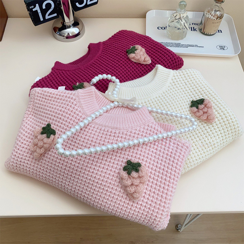 Yarn/wool Yarn Rosette Long Sleeve Regular Tops - image 19