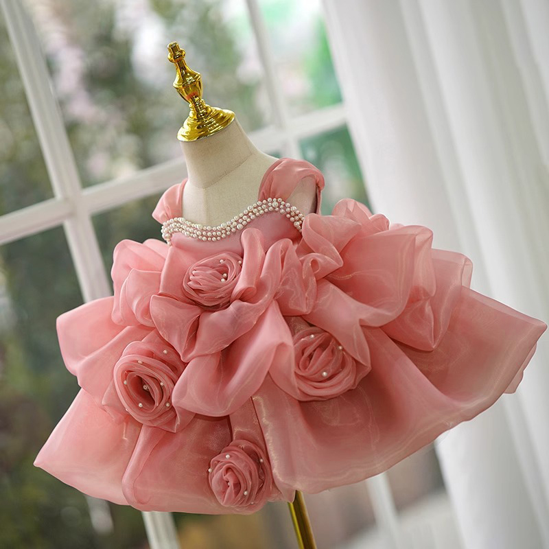 Organza Imitation Pearls Rosette Sleeveless Short Dresses - image 4