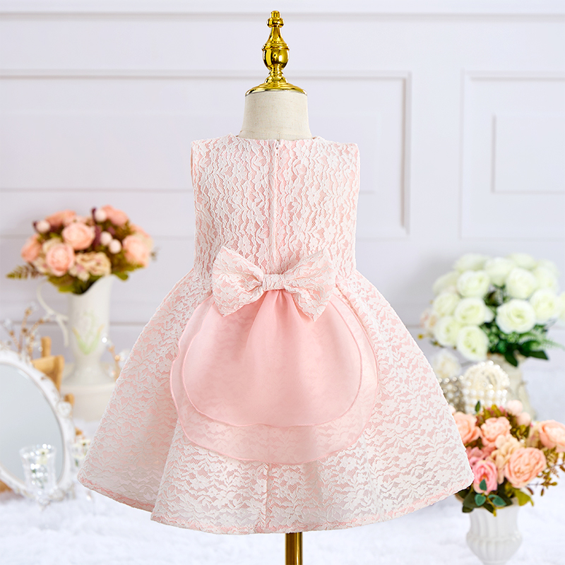 Lace Imitation Pearls Bow Sleeveless Mid-long Dresses - image 5