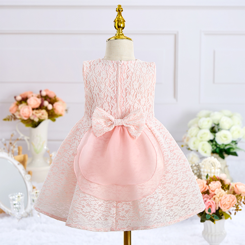 Lace Imitation Pearls Bow Sleeveless Mid-long Dresses - image 5