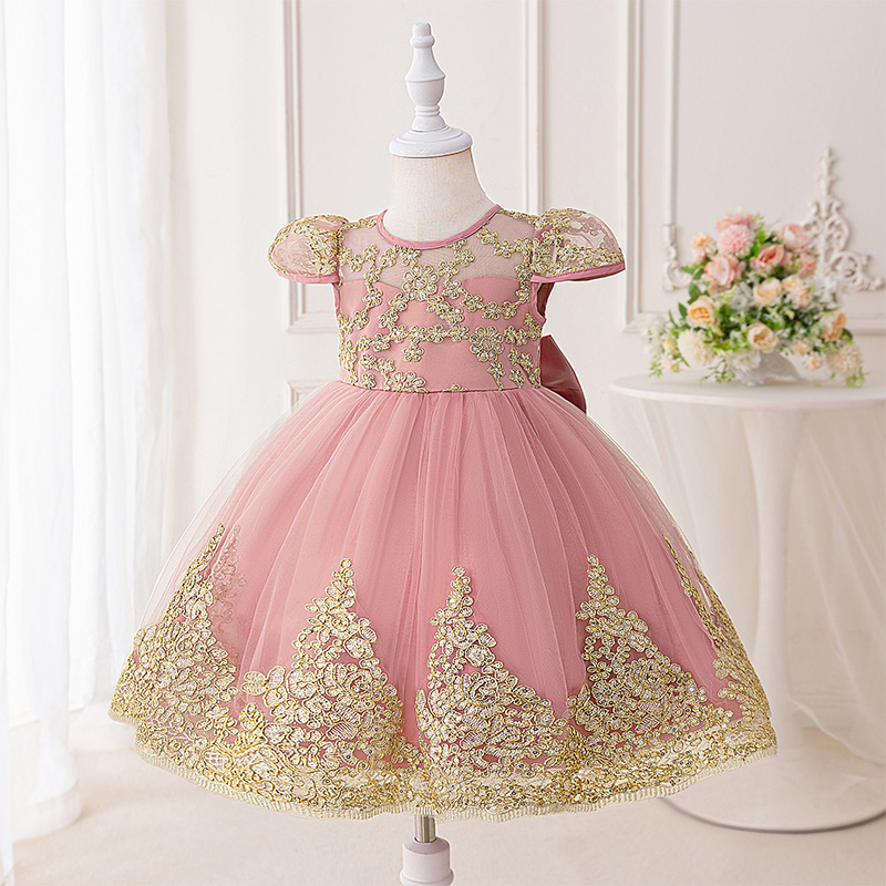 Mesh Lace Bow Lace Short Sleeve Mid-long Dresses - image 3