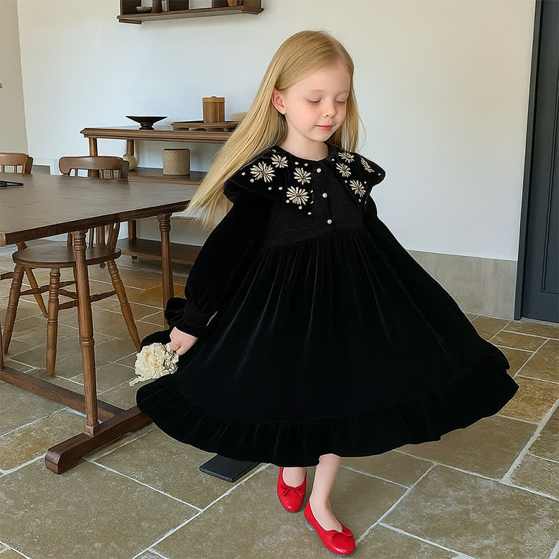 [Archive Sale] Corduroy Embroidery Long Sleeve Mid-long Dresses - image 2