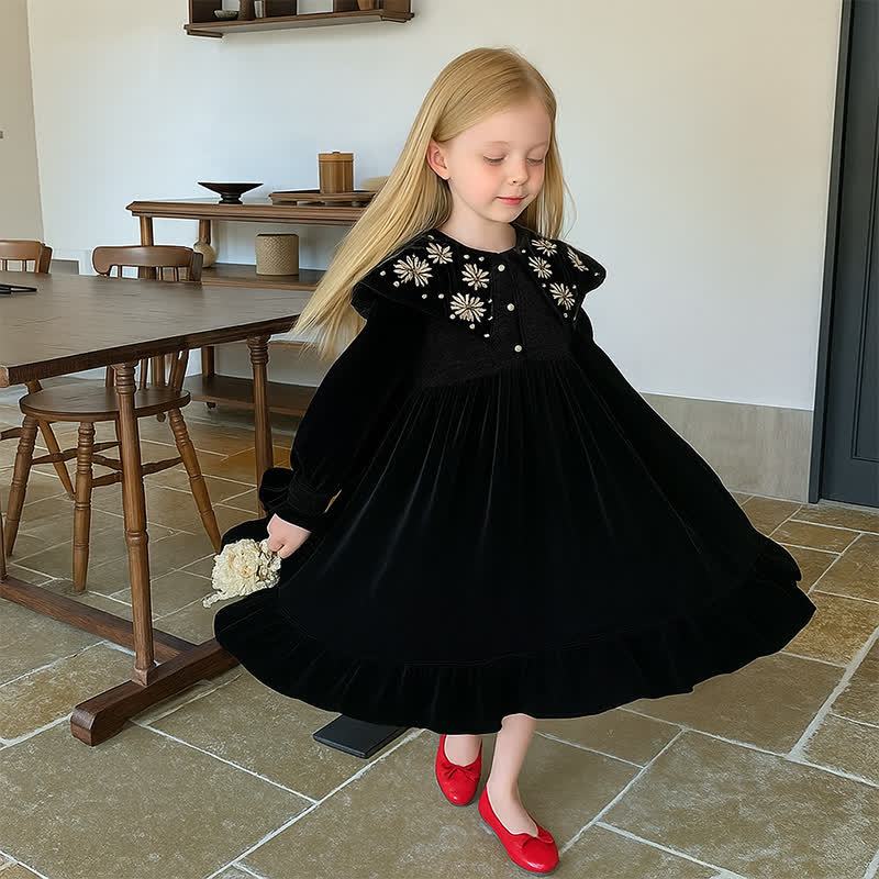 [Archive Sale] Corduroy Embroidery Long Sleeve Mid-long Dresses - image 2