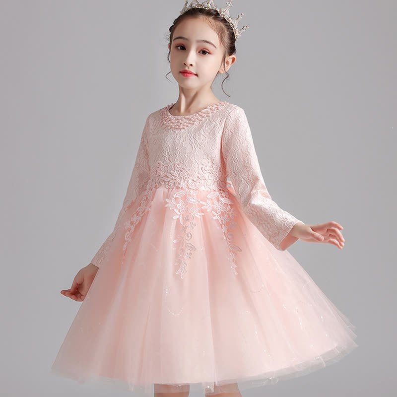 Lace Pearl Applique Long Sleeve Midi Dresses - image 7