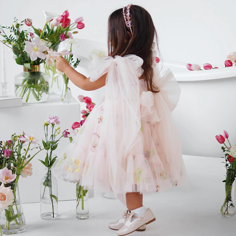 Mesh Floral-embroidered Sleeveless Mid-long Dresses - image 31