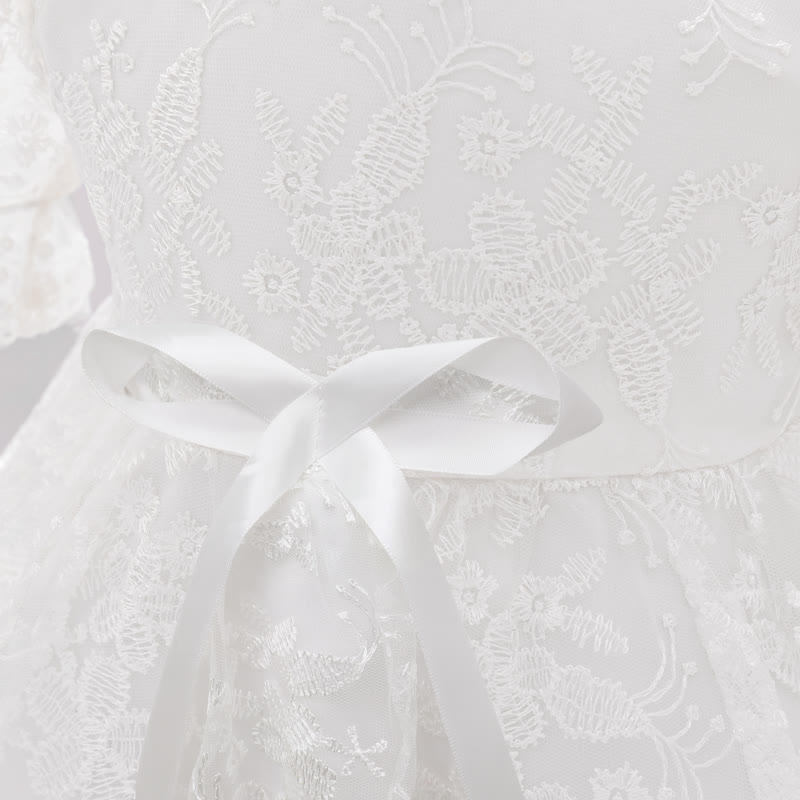 Embroidery Mesh Bow Short Sleeve Maxi Dresses - image 7