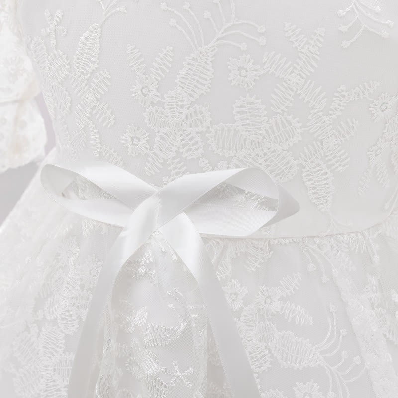 Embroidery Mesh Bow Short Sleeve Maxi Dresses - image 7