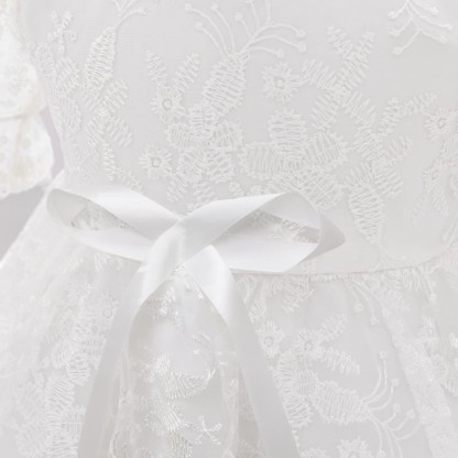 Embroidery Mesh Bow Short Sleeve Maxi Dresses - image 7