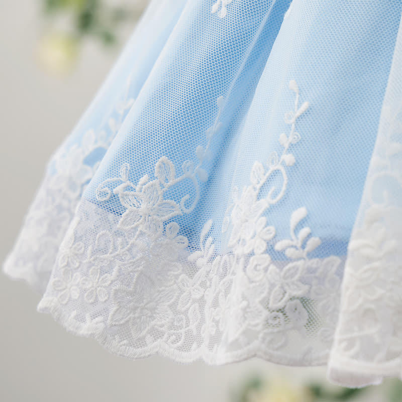 Satin & Mesh Pearl Lace Edge Short Sleeve Midi Dresses - image 19