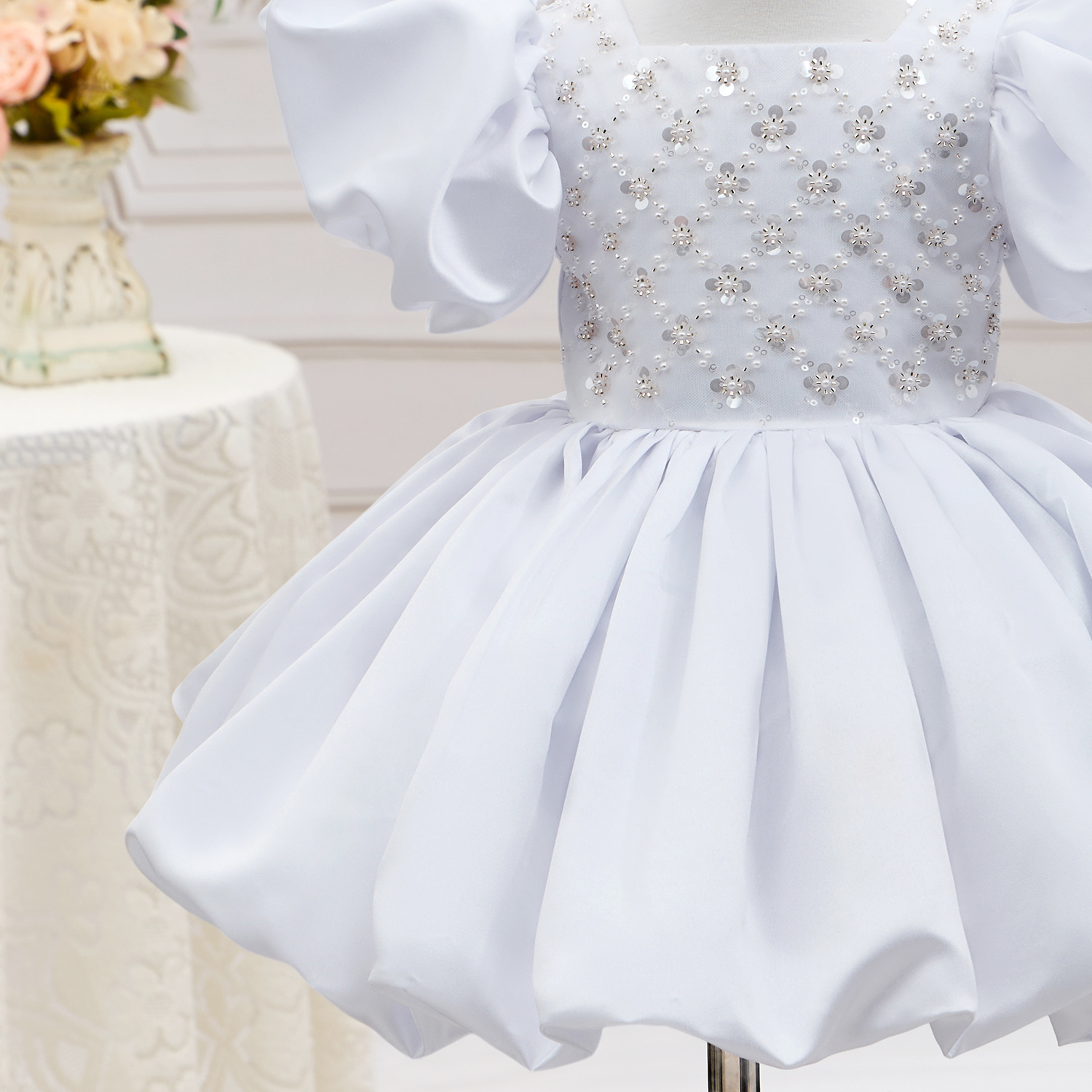 Satin Beaded Short Sleeve Mid-long Dresses - image 6