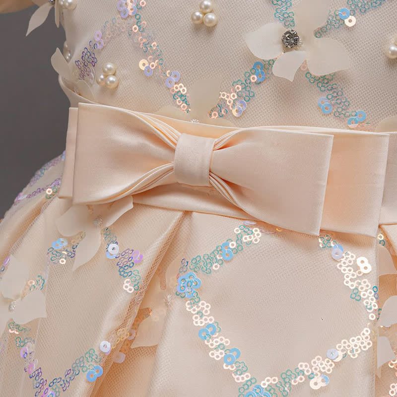 [Archive Sale] Mesh Rosette Folds Sequins Short Sleeve Maxi Dresses - image 6