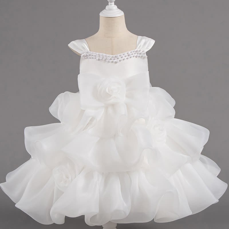 Organza Beaded Sleeveless Maxi Dresses - White - 10-11Y - image 11