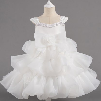 Organza Beaded Sleeveless Maxi Dresses - White - 10-11Y - image 11