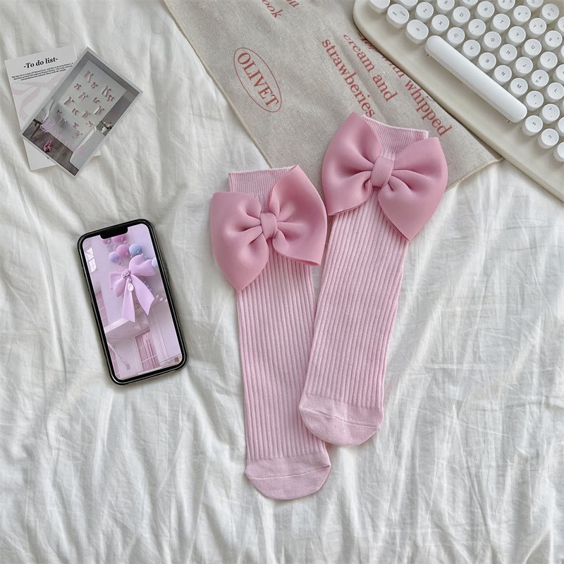 Solid With Bow Socks - Pink - 3-10Y - image 3